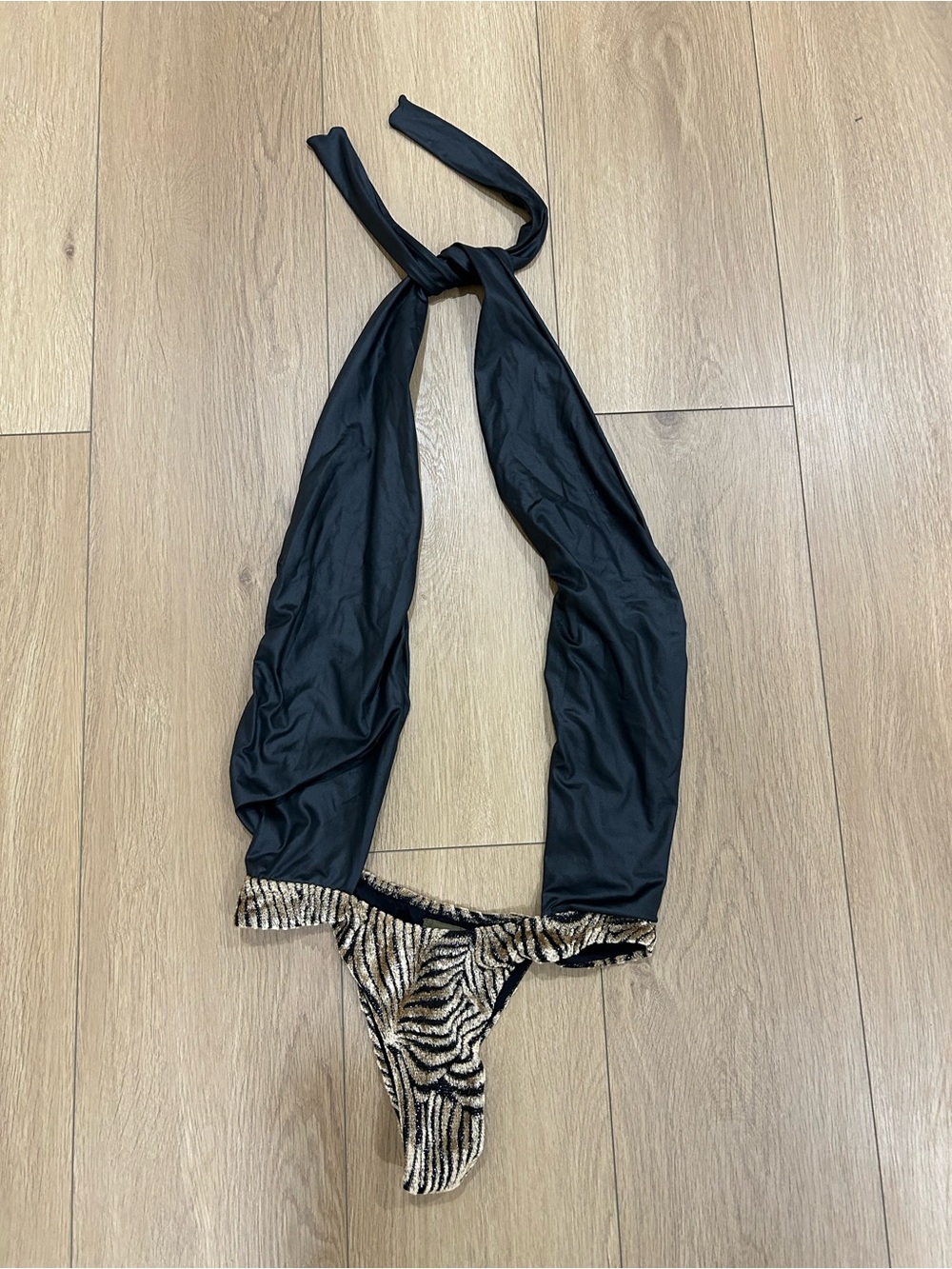 Black Halter One-Piece Swimsuit with Zebra Accent